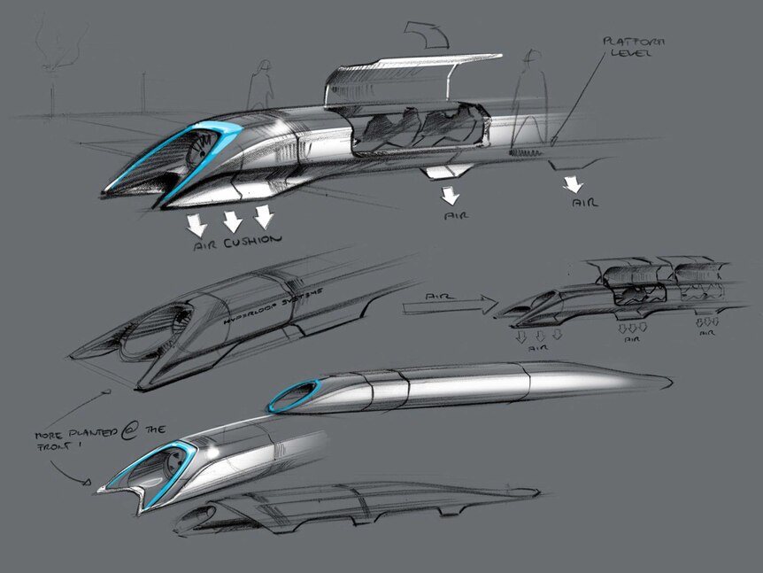 This photo released by Tesla Motors shows the concept drawing of the Hyperloop.