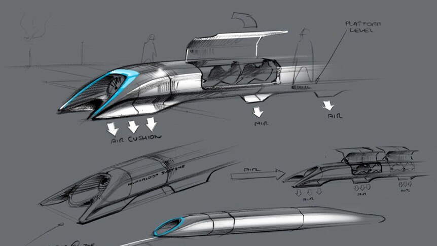 This photo released by Tesla Motors shows the concept drawing of the Hyperloop.