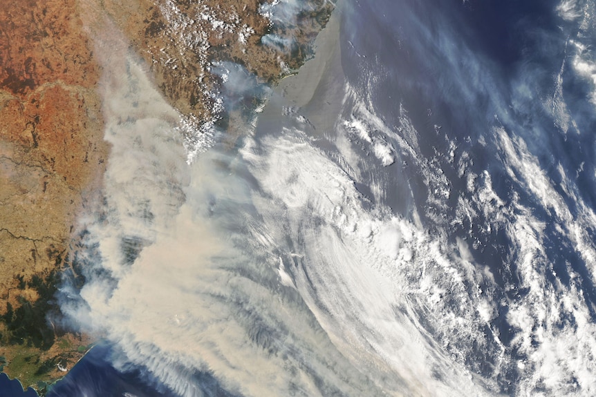 Bushfire smoke seen from NASA satellite Jan 1 2020