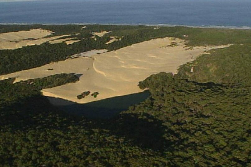Aerial shot of Lake Wabby on Qld's Fraser Island on December 22, 2008.