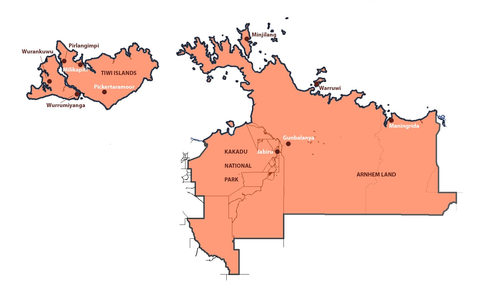 A map showing the electoral boundaries and major communities located within Arafura.