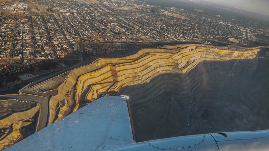 A view of Kalgoorlie's Super Pit from the air.