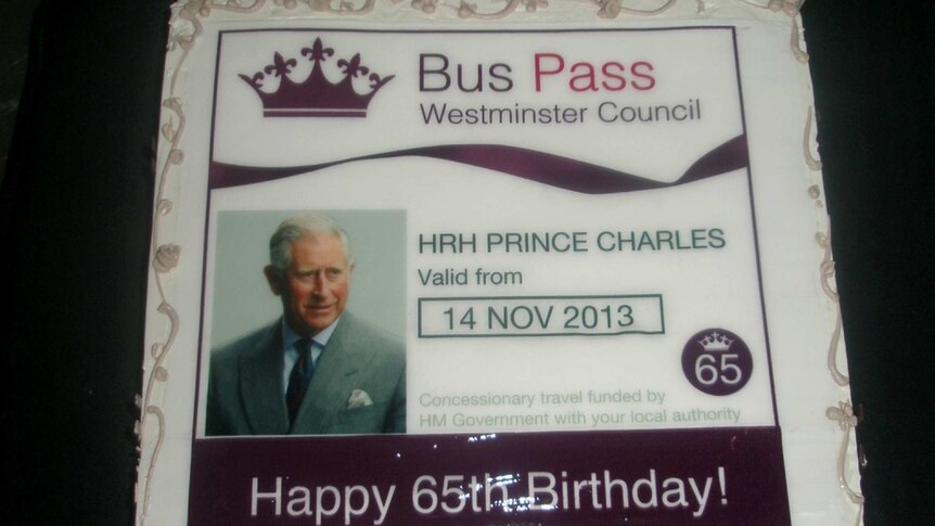 Prince Charles's bus pass birthday cake