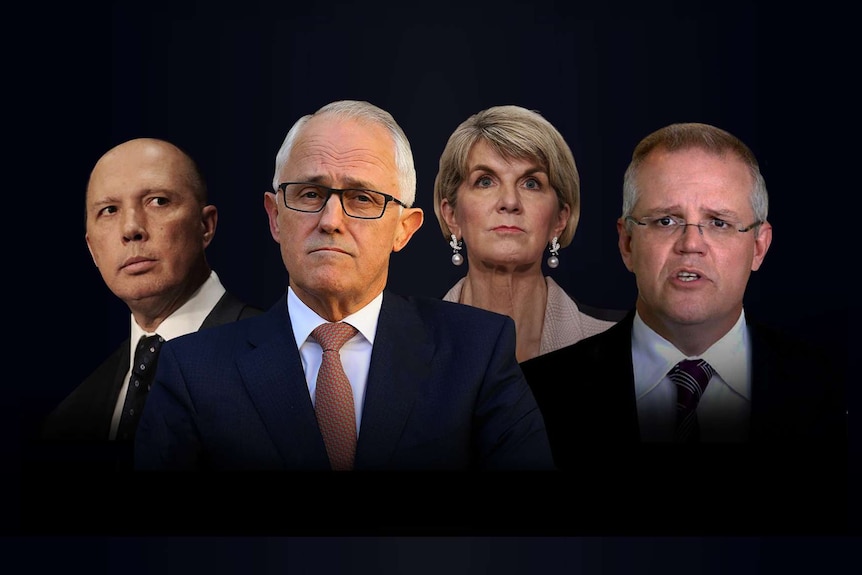 Headshots of Malcolm Turnbull, Peter Dutton, Julie Bishop and Scott Morrison.