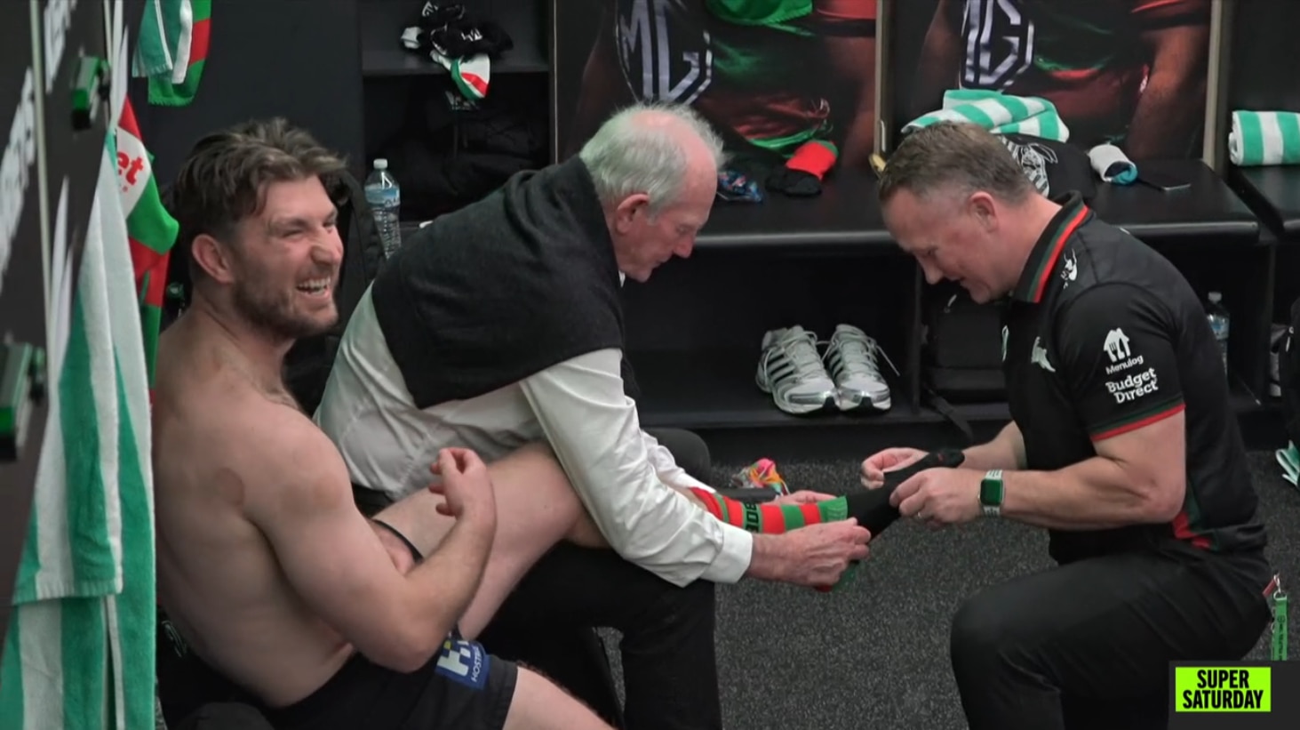 Live: Touching scenes as supercoach helps Jai Arrow dress for 99th Souths game