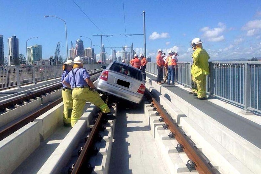 In March, another car drove 500 metres down the Gold Coast Light Rail line.