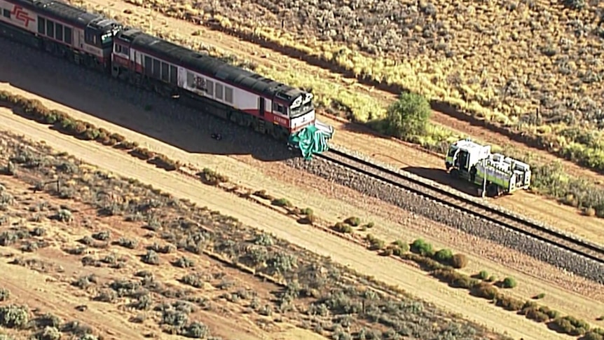 The scene of a crash between a ute and a freight train.