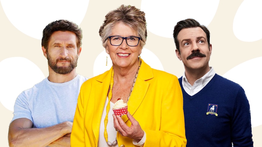 Jonathan Lapaglia from Survivor, Prue Leith from The Great British Bake Off and Ted Lasso (Jason Sudeikis) from Ted Lasso.