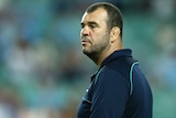 Waratahs coach Michael Cheika watches his team warm up against the Blues