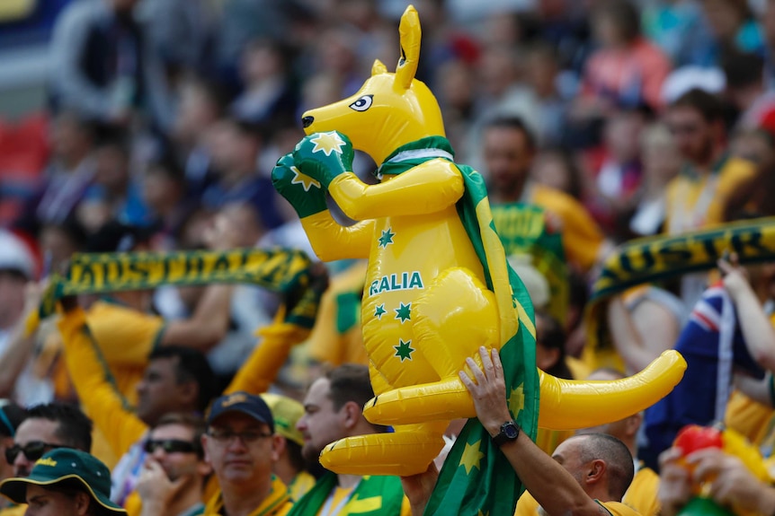 Inflatable kangaroo at Socceroos game