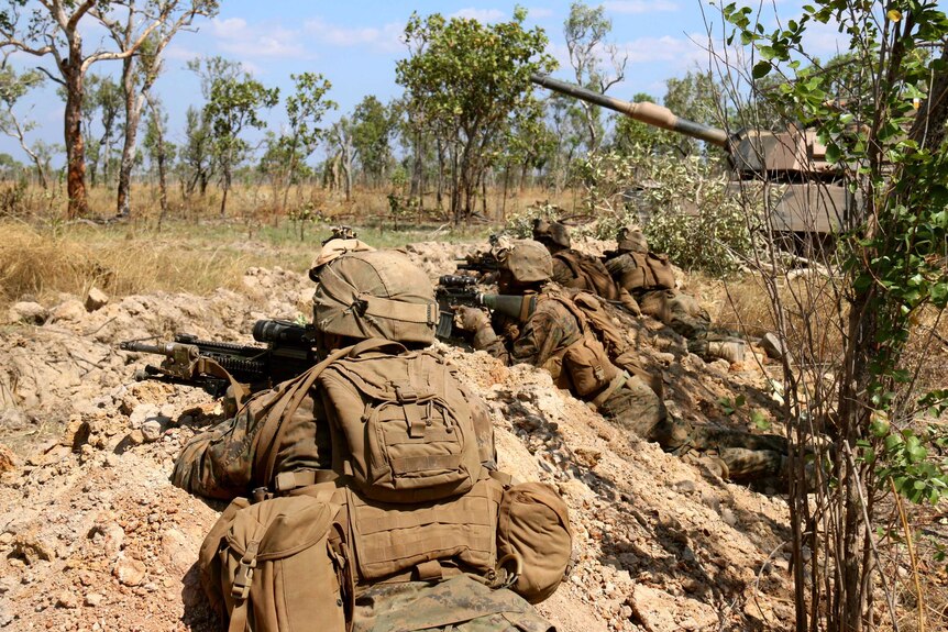 US Marines take a defensive position