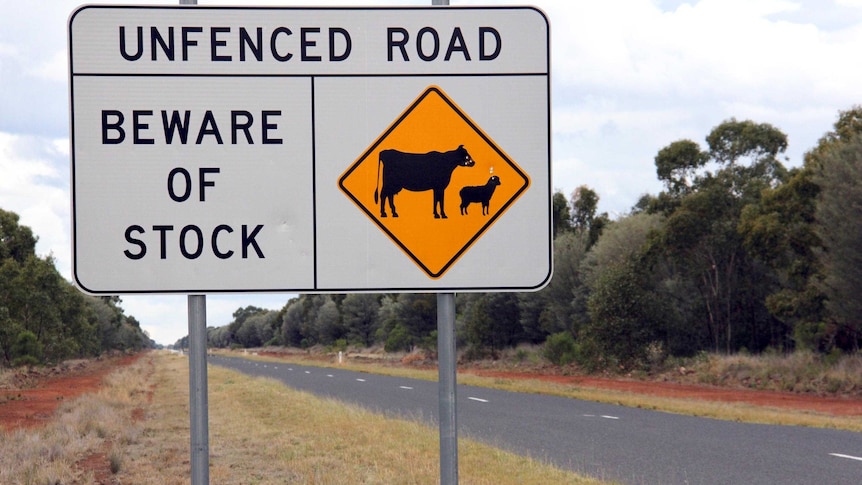 Sign alerting drivers to the possibility of livestock on the road.