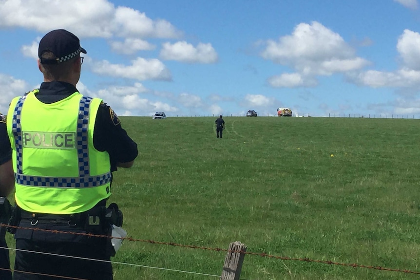 Tasmania Police at scene of Darren Hopkins plane crash, Hagley, October 21, 2018.