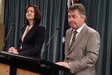 Grantham inquiry commissioner Walter Sofronoff and Premier Annastacia Palaszczuk face the media