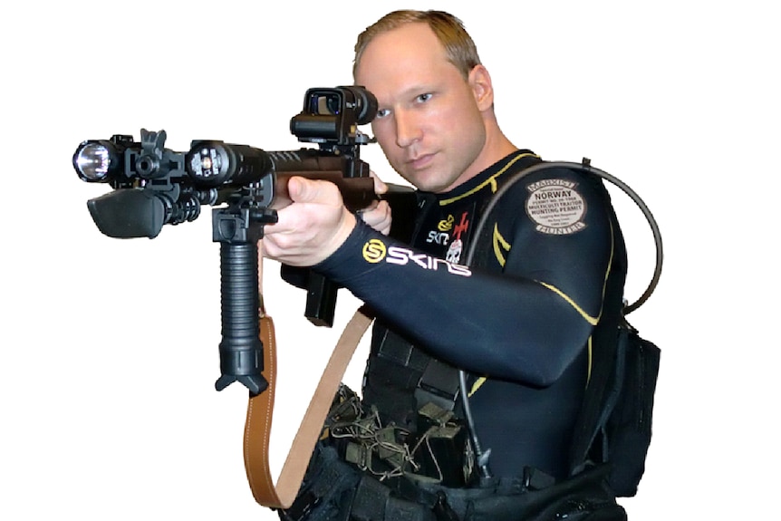 Alleged gunman Behring Breivik pictured in the YouTube video.