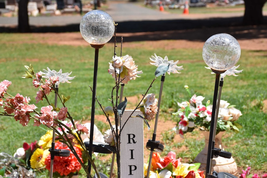 Close up of solar lights at Condobolin Cemetery