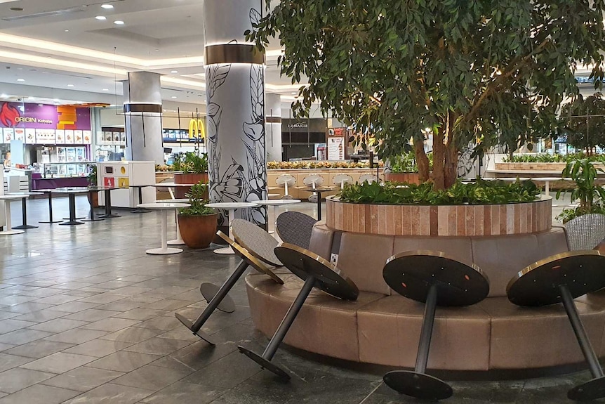 Chermside shopping centre food court sits empty amid the coronavirus pandemic.