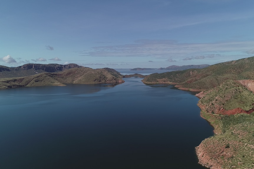 A bird's eye view of a stunning outback lake.