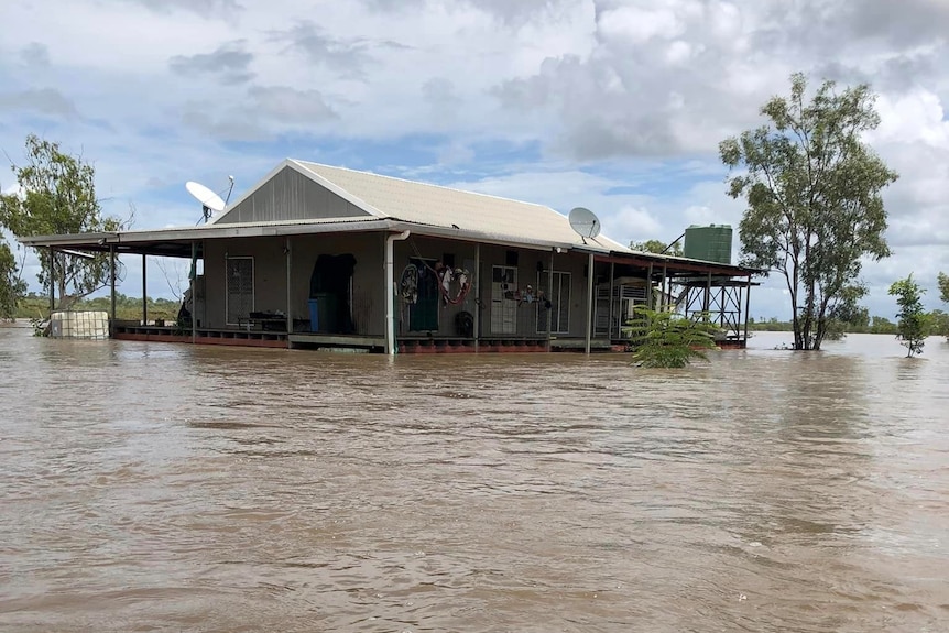 A building in the outback inundated with floodwater