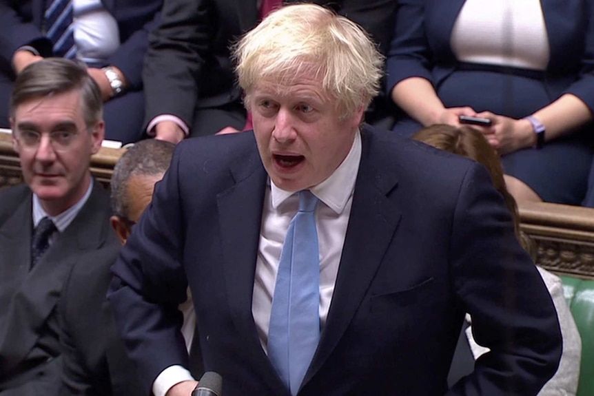 Britain's Prime Minister Boris Johnson speaks ahead of the vote on whether to hold an early election.