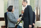 Director of the American Institute in Taiwan at right meets with Taiwan President Tsai Ing-wen, at left.