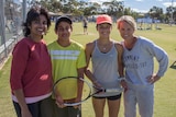 Sharan Dogra, Zach Viiala, Jessie Cully and Georgia Cully on grasscourts at Berri.