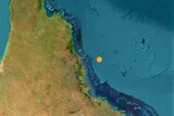 A yellow dot on a map of northern Australia indicating where an earthquake hit