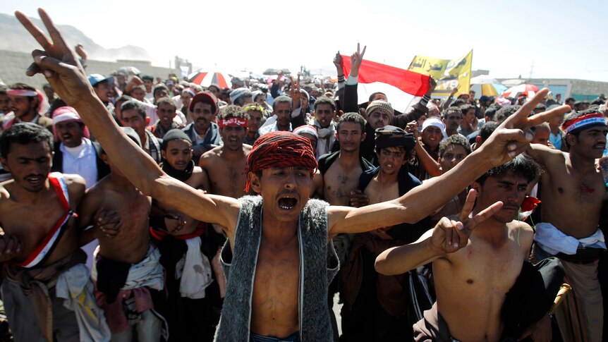 Protesters march in Yemen