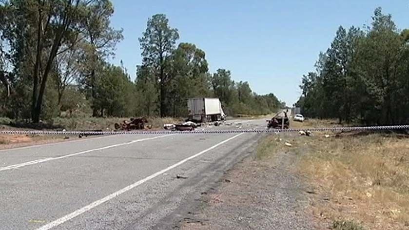 TV still of debris strewn across a road near Narrandera