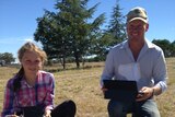 Molong wool producer Ben Watts and his daughter Alyssa with the multicopter