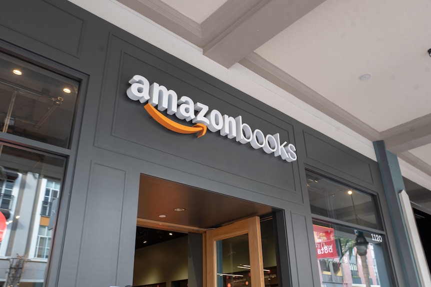 A sign for Amazon Books above a shopfront.