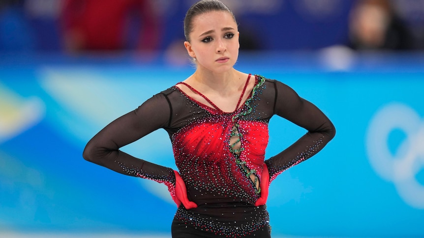 A Russian female figure skater competing at the 2022 Winter Olympics.