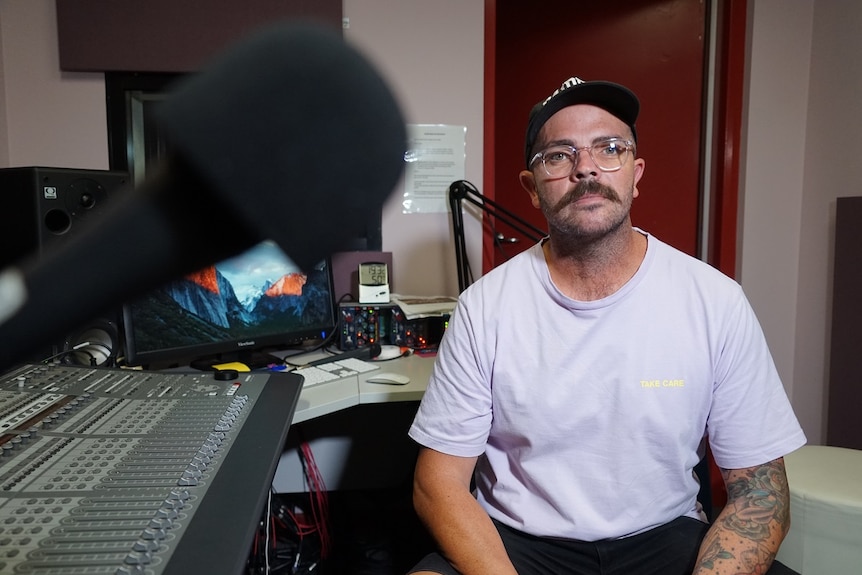 Nic O'Riley in the Yolngu Radio studio.