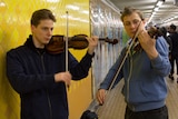 Vasily and Vladimir Shapkin busking in the Central Station tunnel