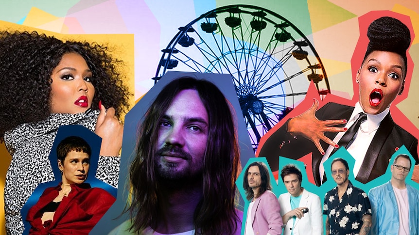 collage of Lizzo, Christine and the Queens, Kevin Parker of Tame Impala, Janelle Monae and Weezer