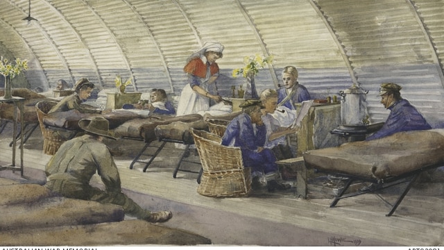 Drawing of the inside of an Australian WWI hospital in France