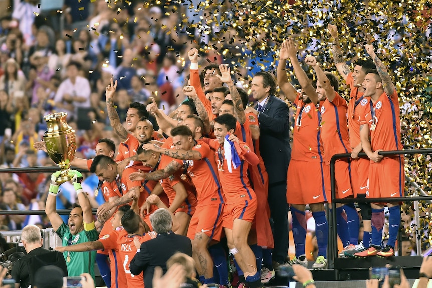 Chile celebrates with Copa America trophy