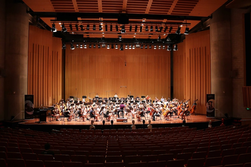 Participants rehearsing at the Australian Youth Orchestra's National Music Camp in Canberra.