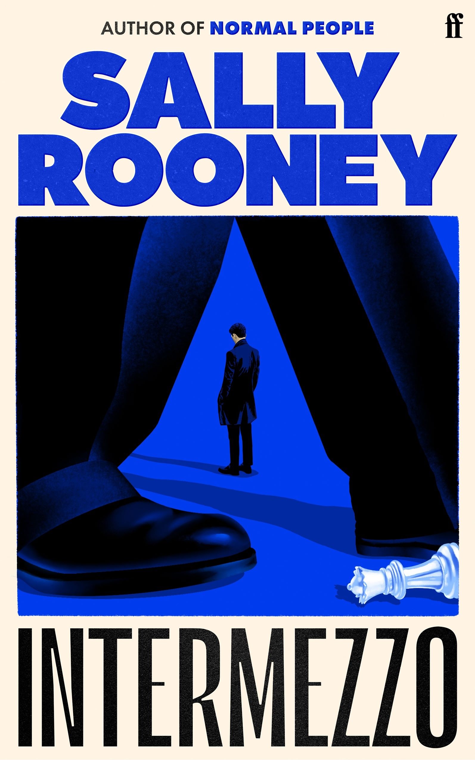 A book cover showing an image of a man standing between two trousered legs, overlaid with blue