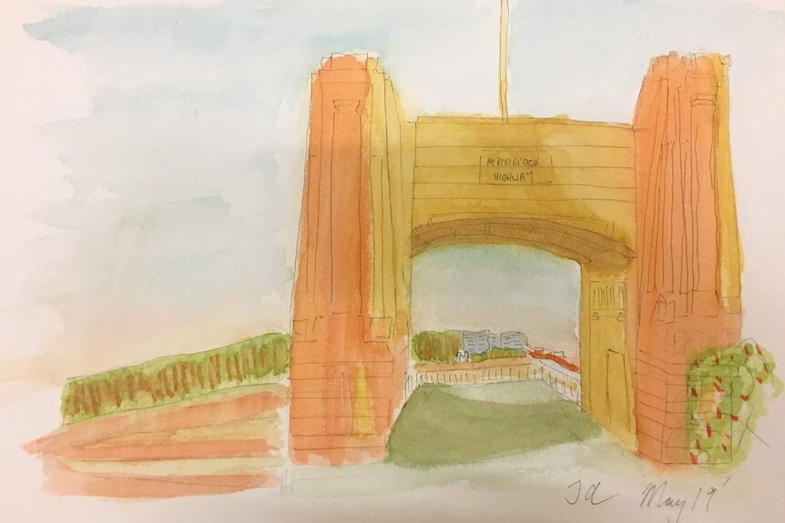Sketch of Hornibrook Bridge near Redcliffe.