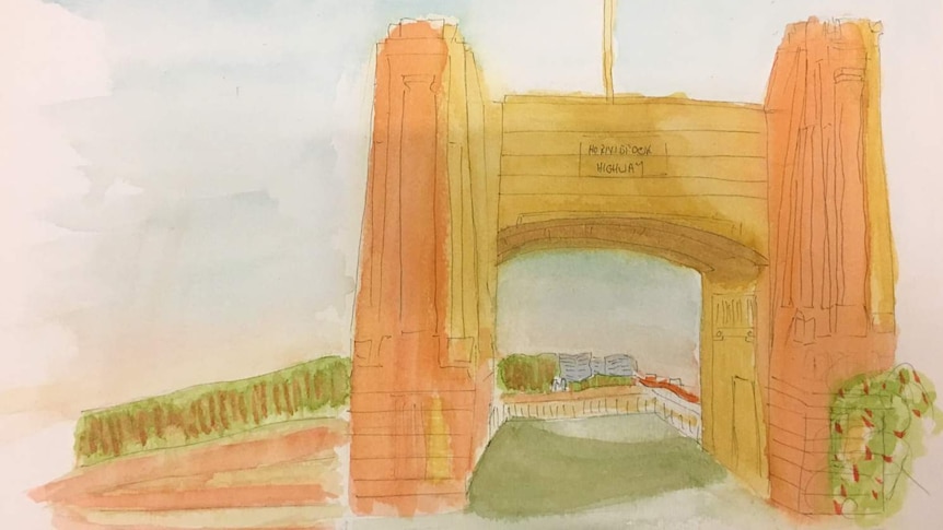 Sketch of Hornibrook Bridge near Redcliffe.