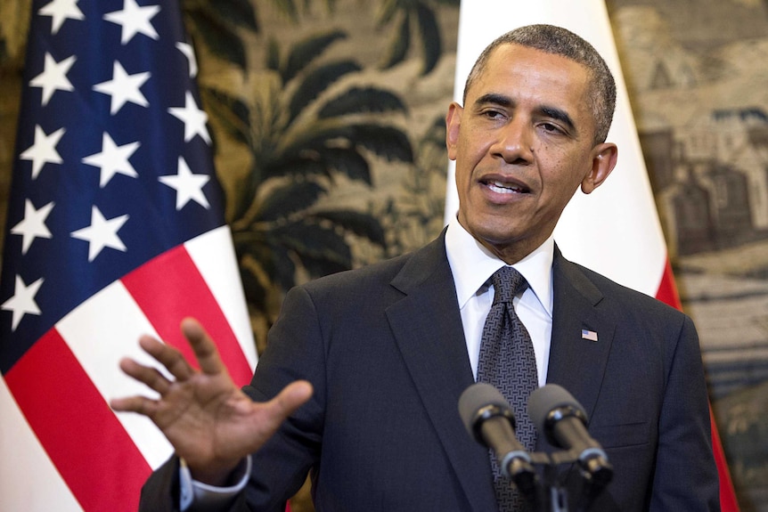 Barack Obama speaks in Poland.