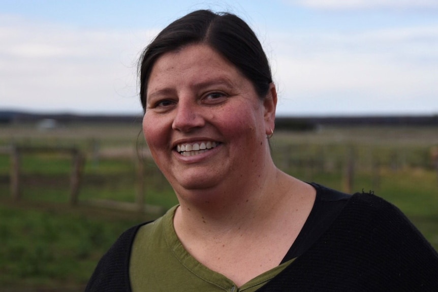 Sue Warren on a dairy farm in Gippsland.