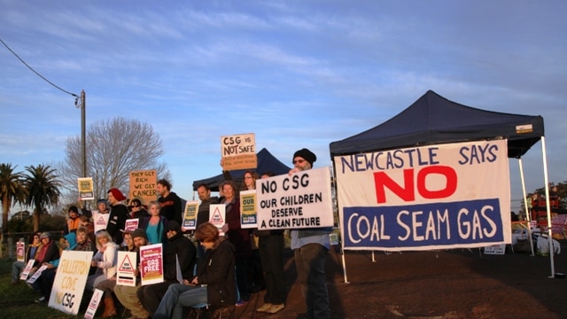 Coal seam gas protestors gather at Fullerton Cove, north of Newcastle.