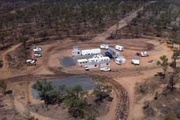Aerial shot of the MacMines exploration camp in central queensland.