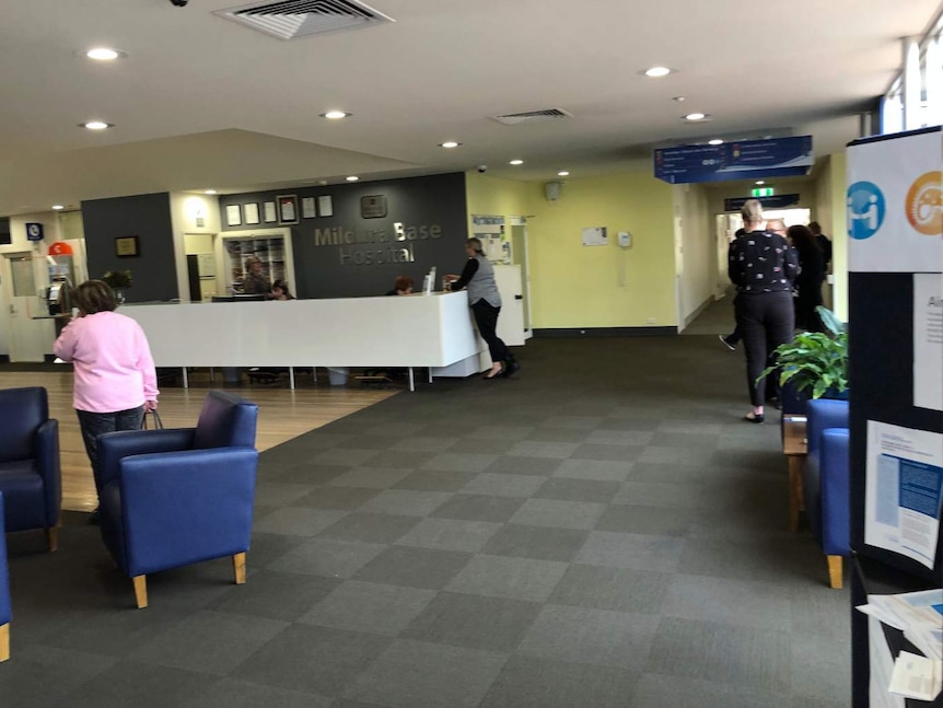 The reception area of the Mildura Base Hospital.