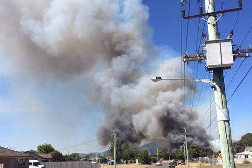 A fire burns near George Town, northern Tasmania.