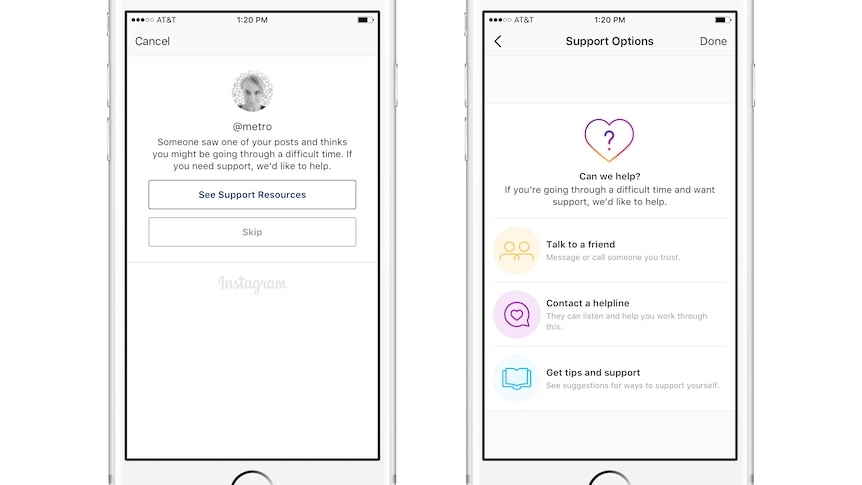The message that appears on Instragram's new self-harm prevention tool.