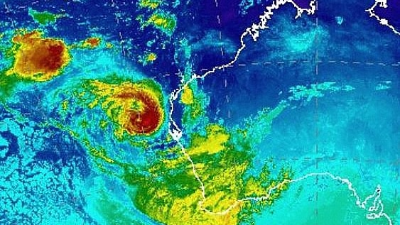 A colourful satellite image of Tropical Cyclone Seroja as it heads towards the WA coast.