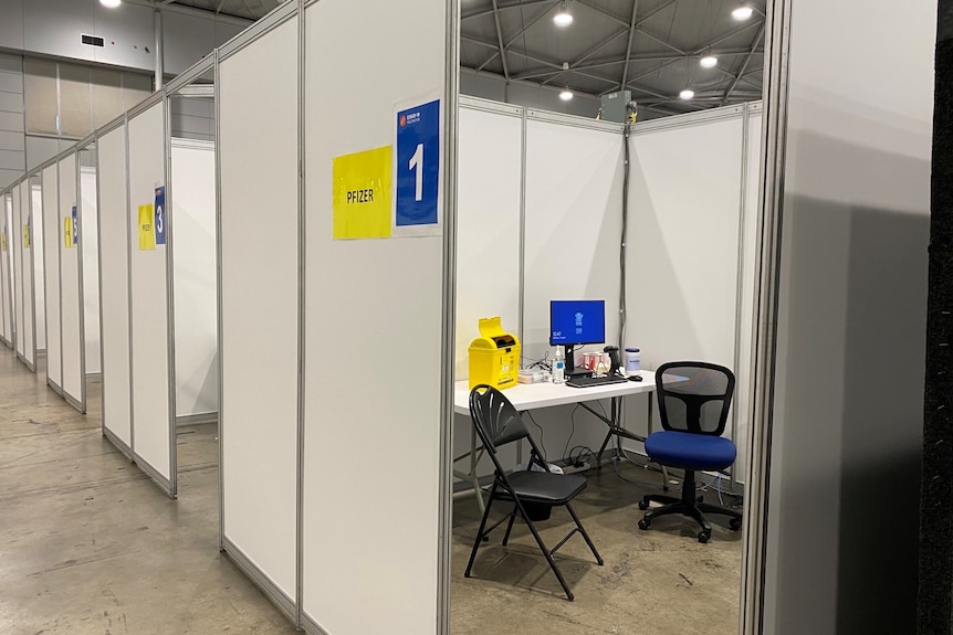 A Pfizer injection room at the Brisbane vaccination hub